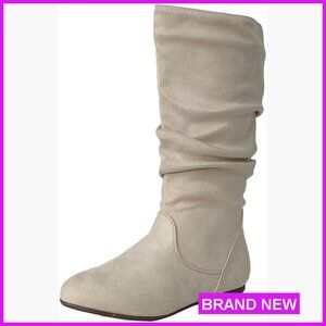 Soft Suede Mid Calf Boots Flat Heel Side Zipper Non-Slip Sole Fall Chic